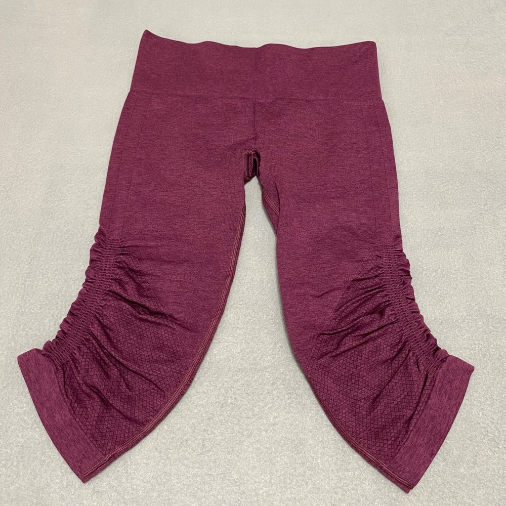 Lululemon Ebb to Street Tight Burgundy Heathered Ruched Crop Leggings Womens 6